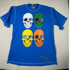 NWT Beyond The Limit Men 3XL Blue Skull Print Short Sleeve Streetwear T Shirt